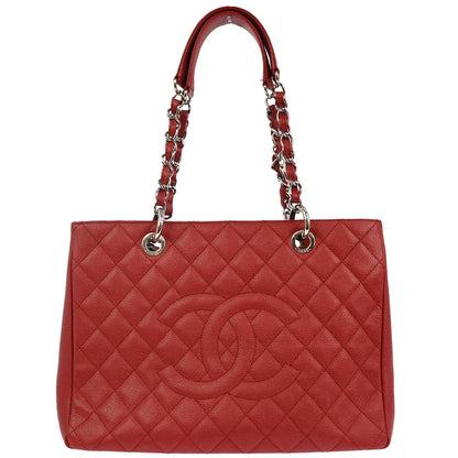 Chanel Red Caviar Skin Grand Shopping Tote GST Chain Handbag