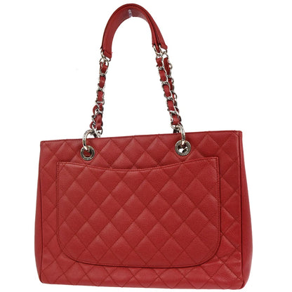 Chanel Red Caviar Skin Grand Shopping Tote GST Chain Handbag