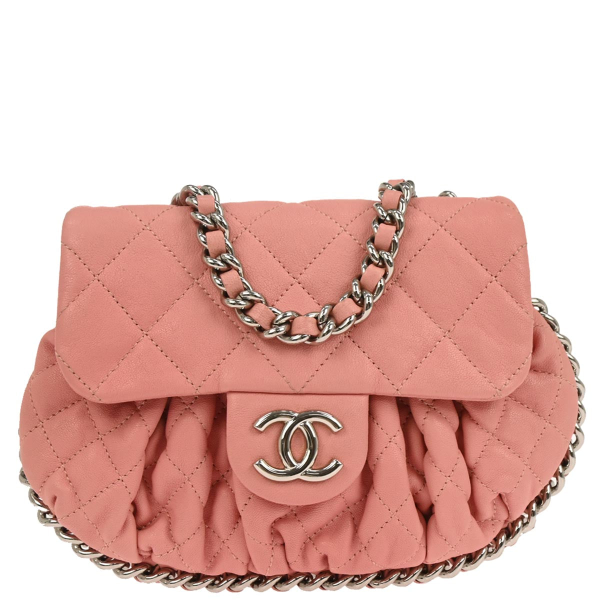 Chanel Pink Calfskin Chain Around Shoulder Bag