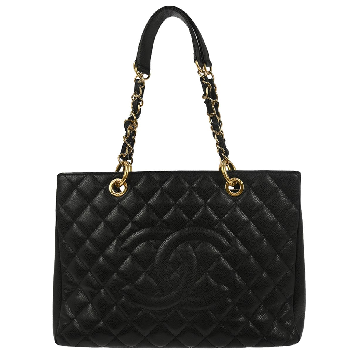 Chanel Black Caviar Skin Grand Shopping Tote GST Chain Handbag