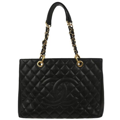 Chanel Black Caviar Skin Grand Shopping Tote GST Chain Handbag