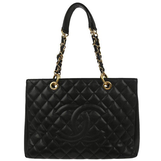 Chanel Black Caviar Skin Grand Shopping Tote GST Chain Handbag