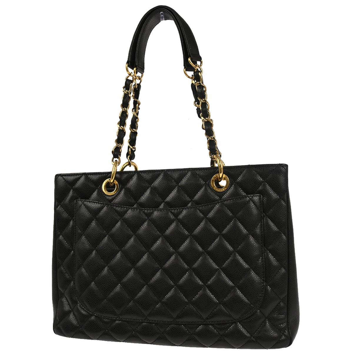 Chanel Black Caviar Skin Grand Shopping Tote GST Chain Handbag