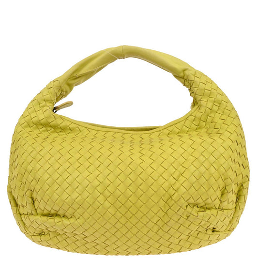 Bottega Veneta Yellow Lambskin Intrecciato Hobo Handbag