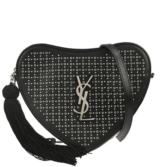 Saint Laurent Black Leather Love Heart Shoulder Bag