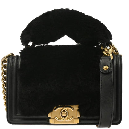Boy Chanel Black Fur Lambskin Small 2way Shoulder Handbag