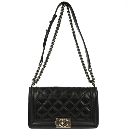Boy Chanel Black Calfskin Medium Double Stitch Shoulder Bag