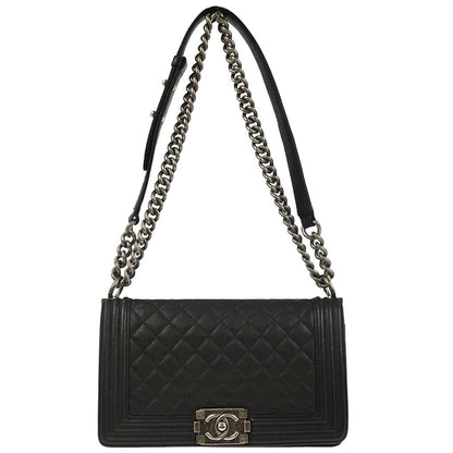 Boy Chanel Black Caviar Skin Medium Chain Shoulder Bag