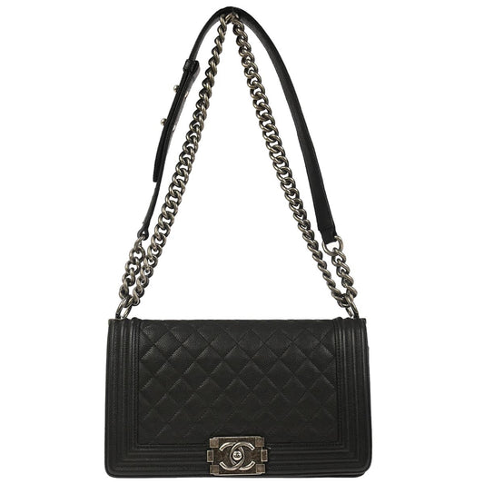 Boy Chanel Black Caviar Skin Medium Chain Shoulder Bag