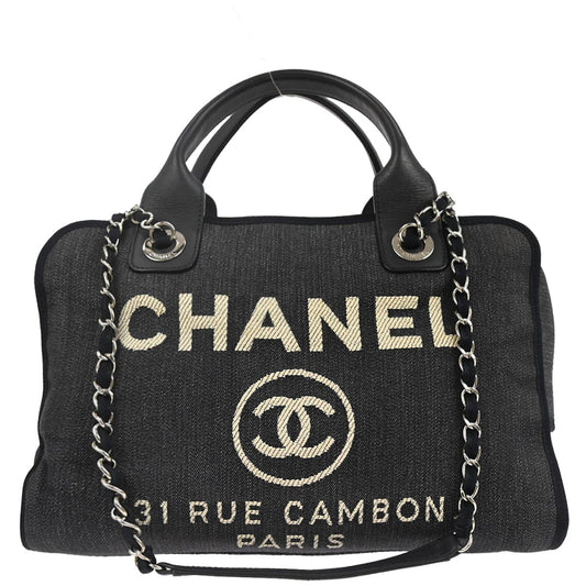 Chanel Navy Canvas Deauville Bowling Bag