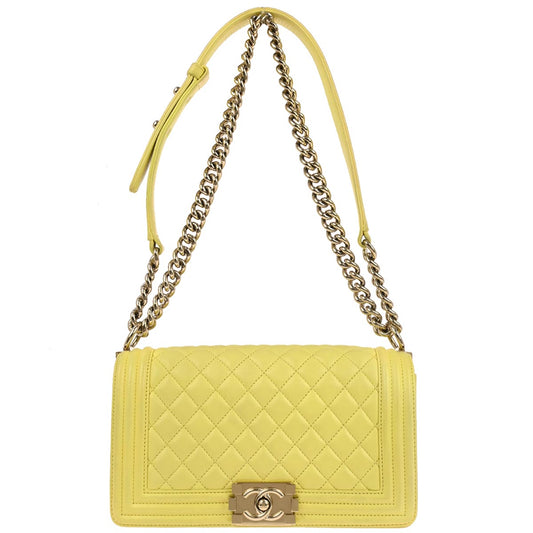 Boy Chanel Yellow Lambskin Medium Chain Shoulder Bag