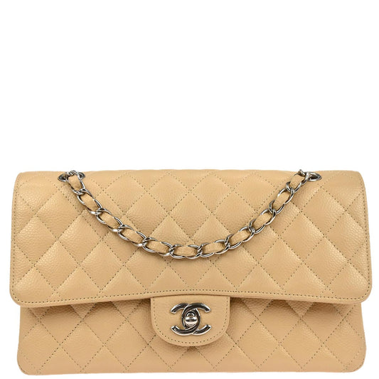 Chanel Beige Caviar Skin Medium Classic Double Flap Shoulder Bag