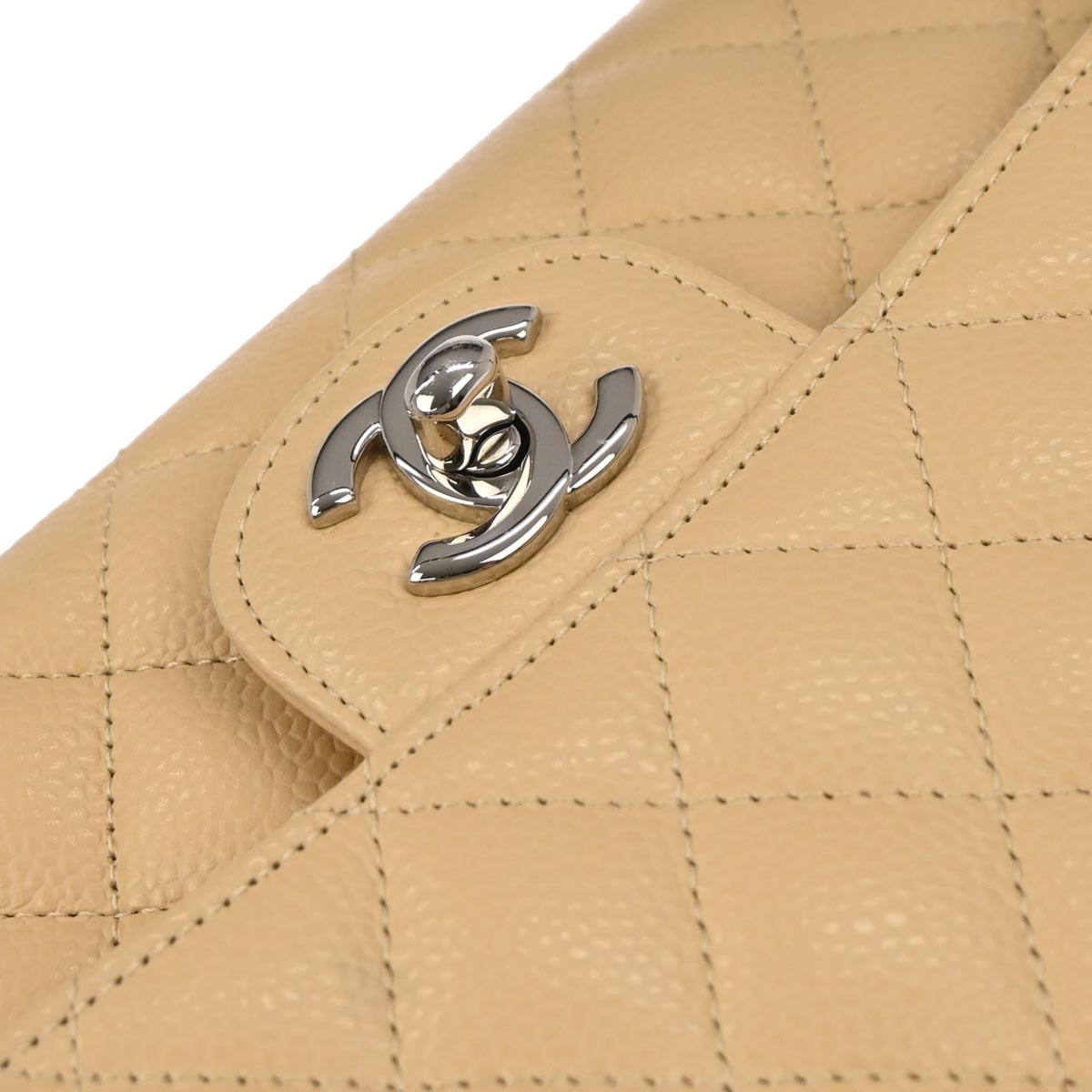 Chanel Beige Caviar Skin Medium Classic Double Flap Shoulder Bag