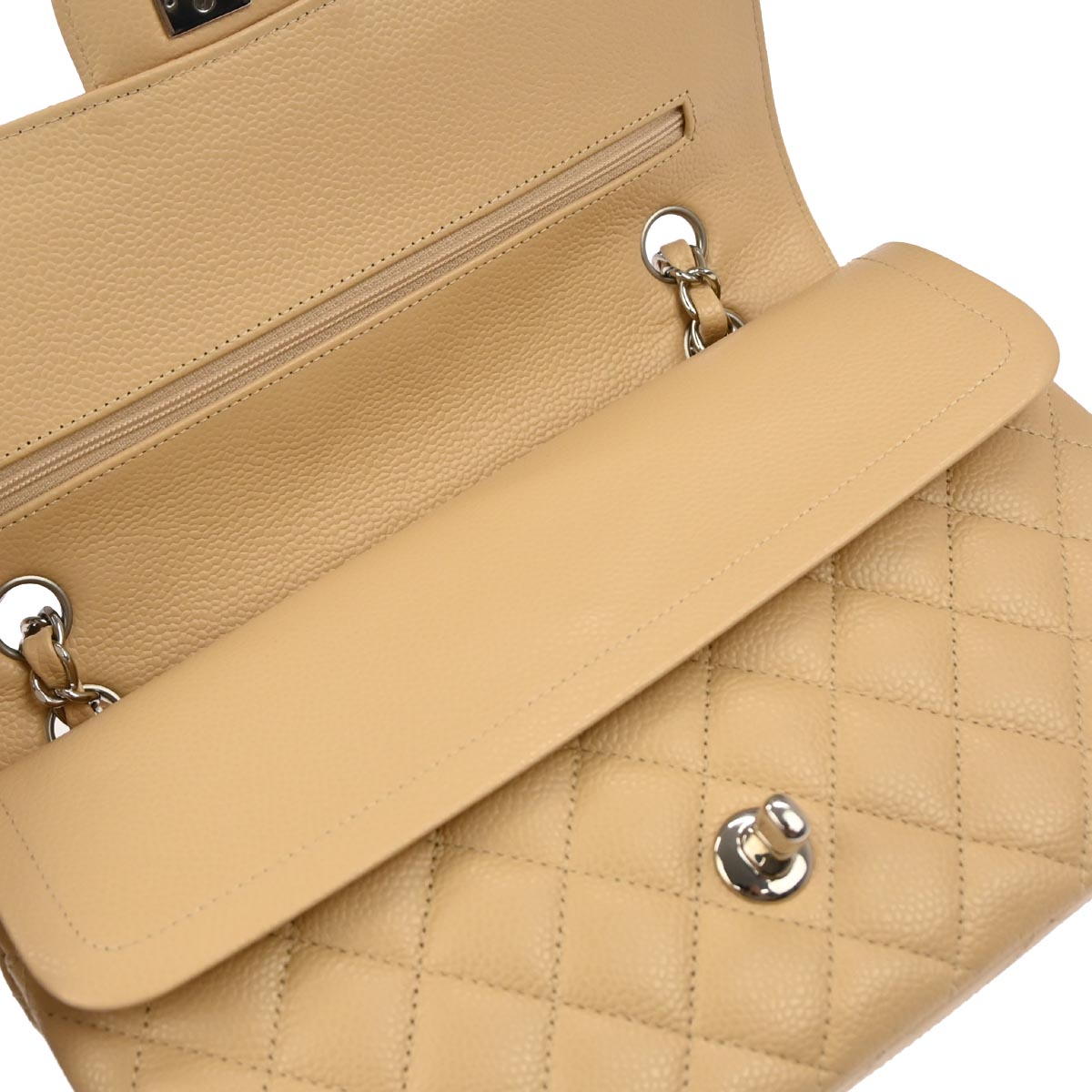 Chanel Beige Caviar Skin Medium Classic Double Flap Shoulder Bag