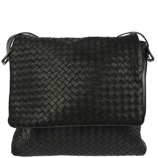 Bottega Veneta Black Calfskin Intrecciato Messenger Bag