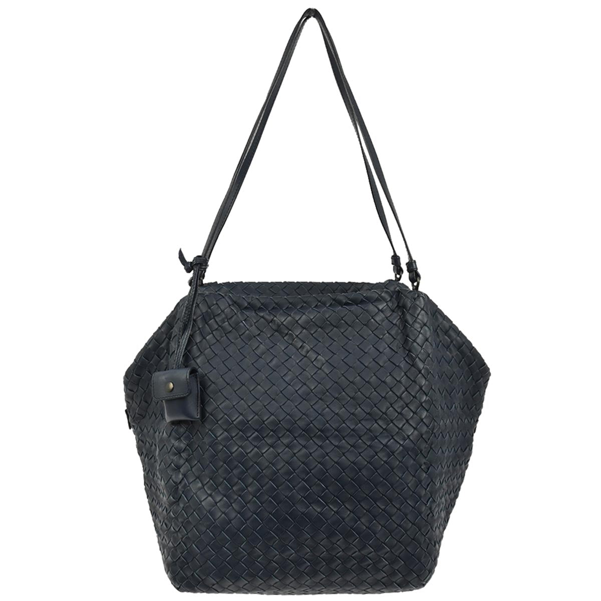 Bottega Veneta Navy Calfskin Intrecciato Shoulder Bag