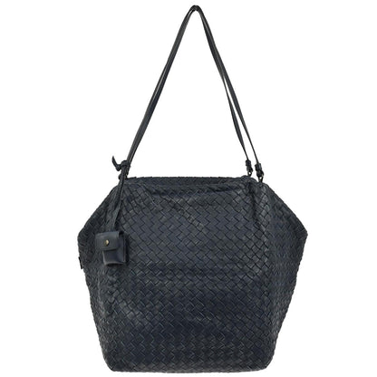 Bottega Veneta Navy Calfskin Intrecciato Shoulder Bag