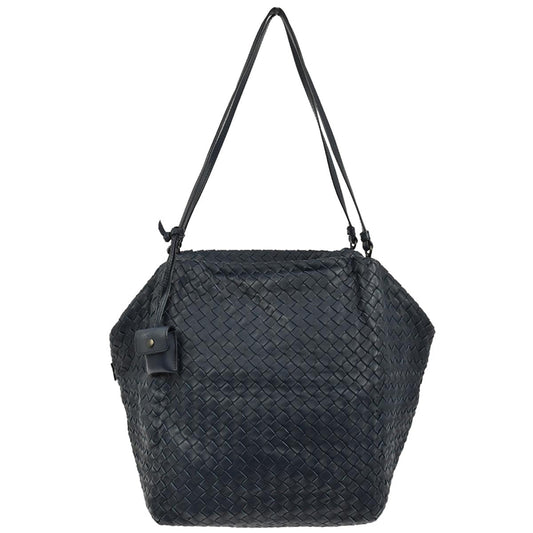 Bottega Veneta Navy Calfskin Intrecciato Shoulder Bag