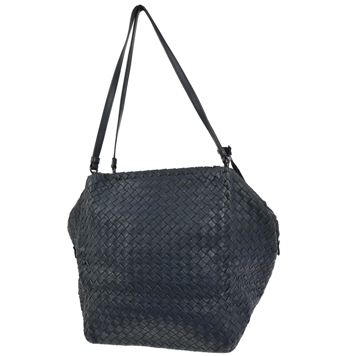 Bottega Veneta Navy Calfskin Intrecciato Shoulder Bag