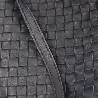 Bottega Veneta Navy Calfskin Intrecciato Shoulder Bag