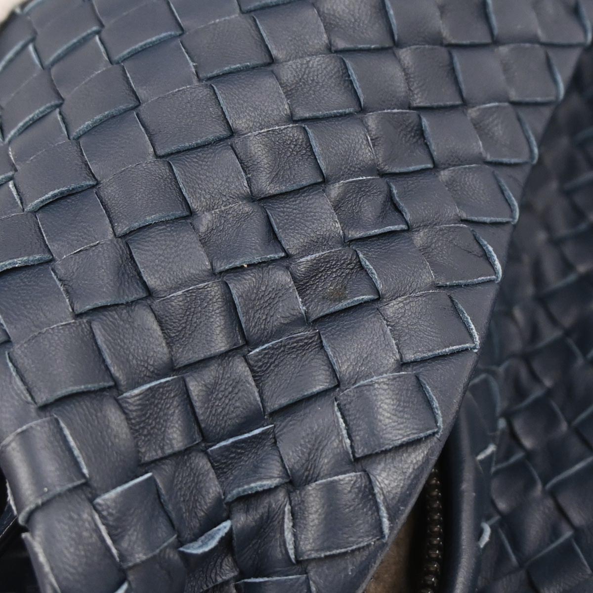 Bottega Veneta Navy Calfskin Intrecciato Shoulder Bag