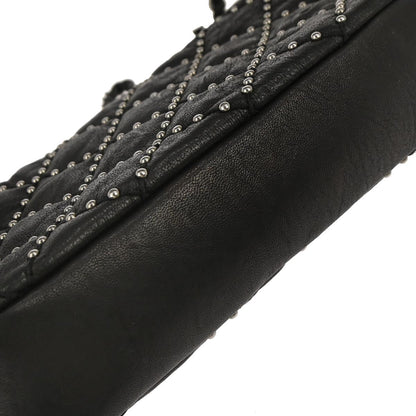 Chanel Black Calfskin Studded Single Flap Shoulder Bag