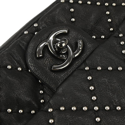 Chanel Black Calfskin Studded Single Flap Shoulder Bag