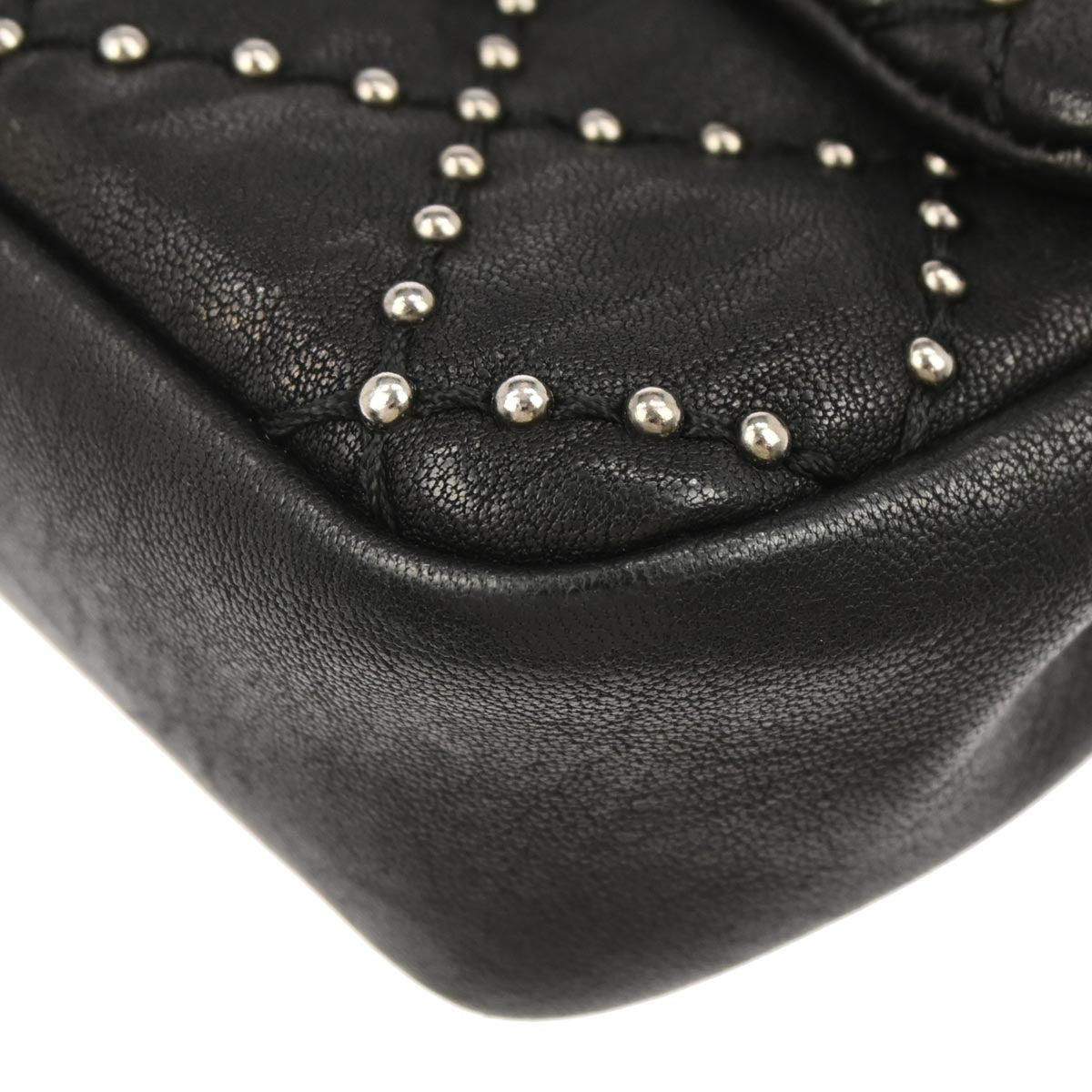 Chanel Black Calfskin Studded Single Flap Shoulder Bag