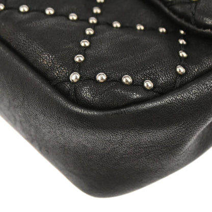 Chanel Black Calfskin Studded Single Flap Shoulder Bag