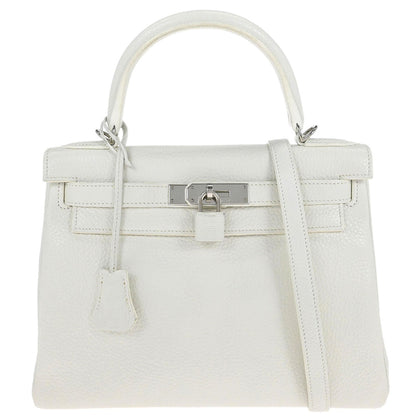 Hermes White Taurillon Clemence Kelly 28 Retourne 2way Shoulder Handbag