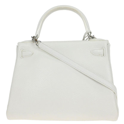 Hermes White Taurillon Clemence Kelly 28 Retourne 2way Shoulder Handbag