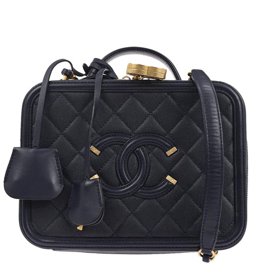 Chanel Navy Caviar CC Filigree 2way Vanity Shoulder Handbag