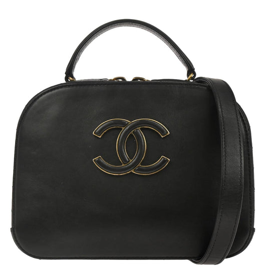 Chanel Black Calfskin Goatskin Coco Curve Vanity Bag 2way Shoulder Handbag