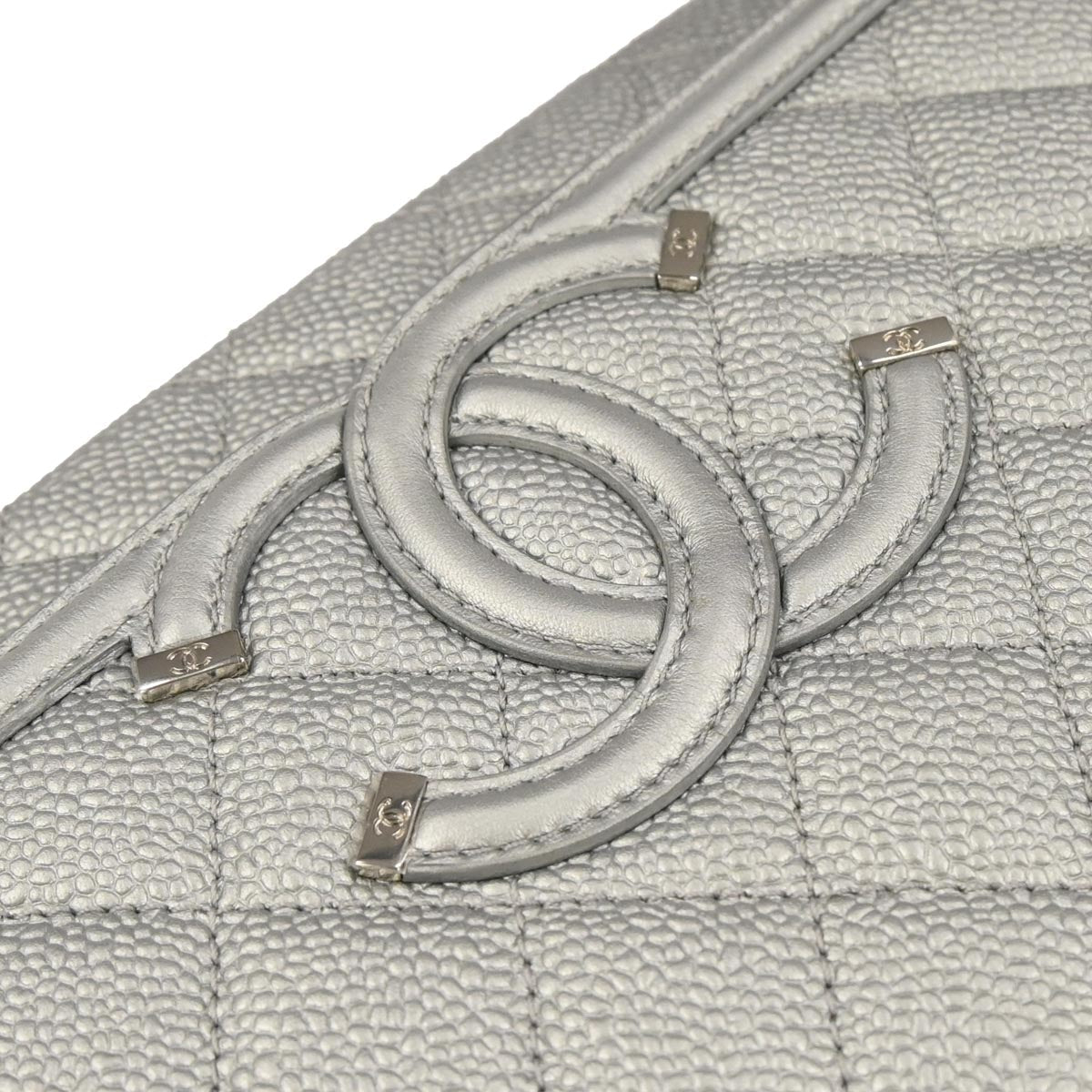 Chanel Silver Caviar Skin CC Filigree Flap Bag Shoulder Bag