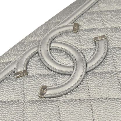 Chanel Silver Caviar Skin CC Filigree Flap Bag Shoulder Bag