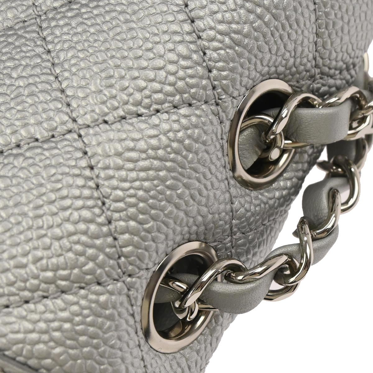 Chanel Silver Caviar Skin CC Filigree Flap Bag Shoulder Bag