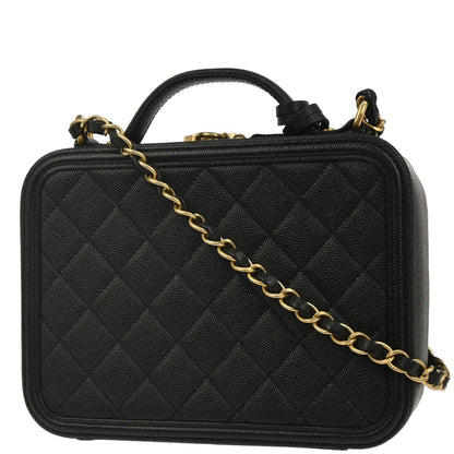 Chanel 2019 Black Caviar CC Filigree 2way Vanity Shoulder Handbag