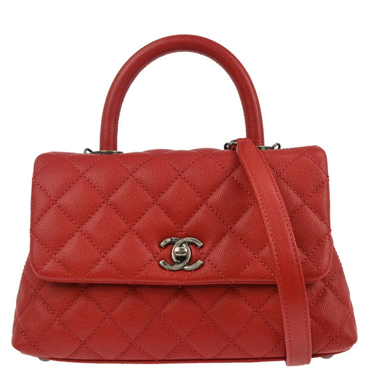 Chanel Red Caviar Coco Handle 2way Shoulder Handbag