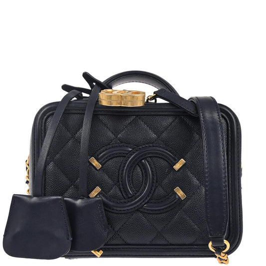Chanel Navy Caviar CC Filigree 2way Vanity Shoulder Handbag