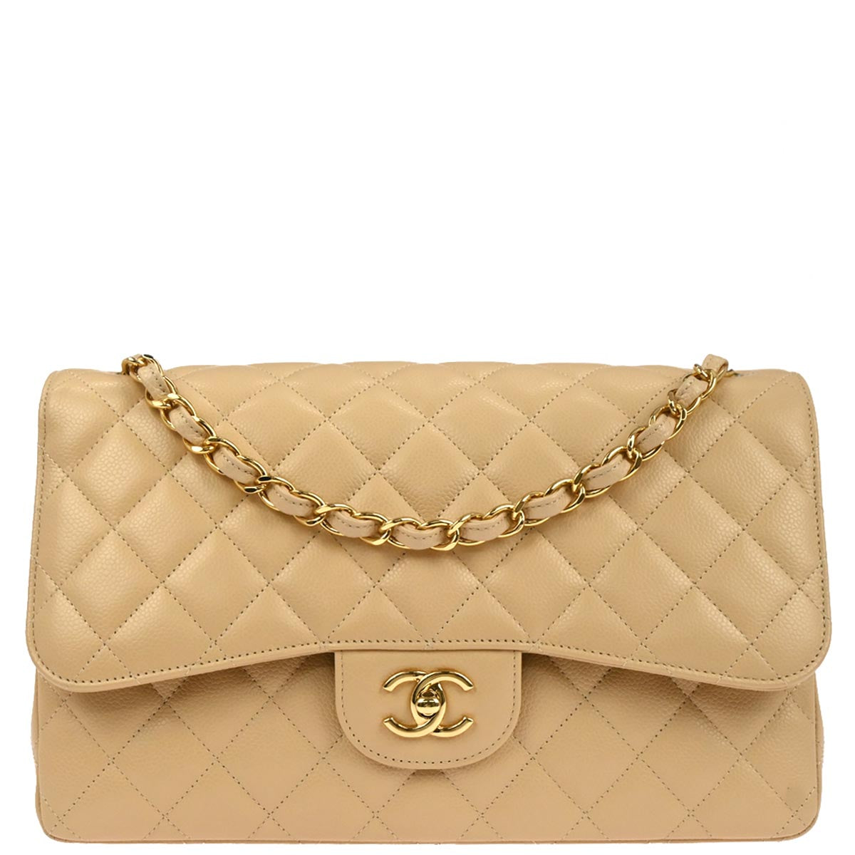 Chanel Beige Caviar Skin Classic Double Flap Shoulder Bag