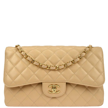 Chanel Beige Caviar Skin Classic Double Flap Shoulder Bag
