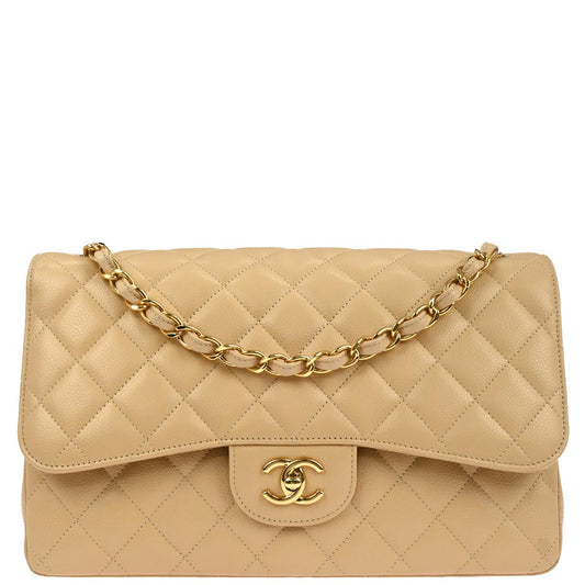 Chanel Beige Caviar Skin Classic Double Flap Shoulder Bag