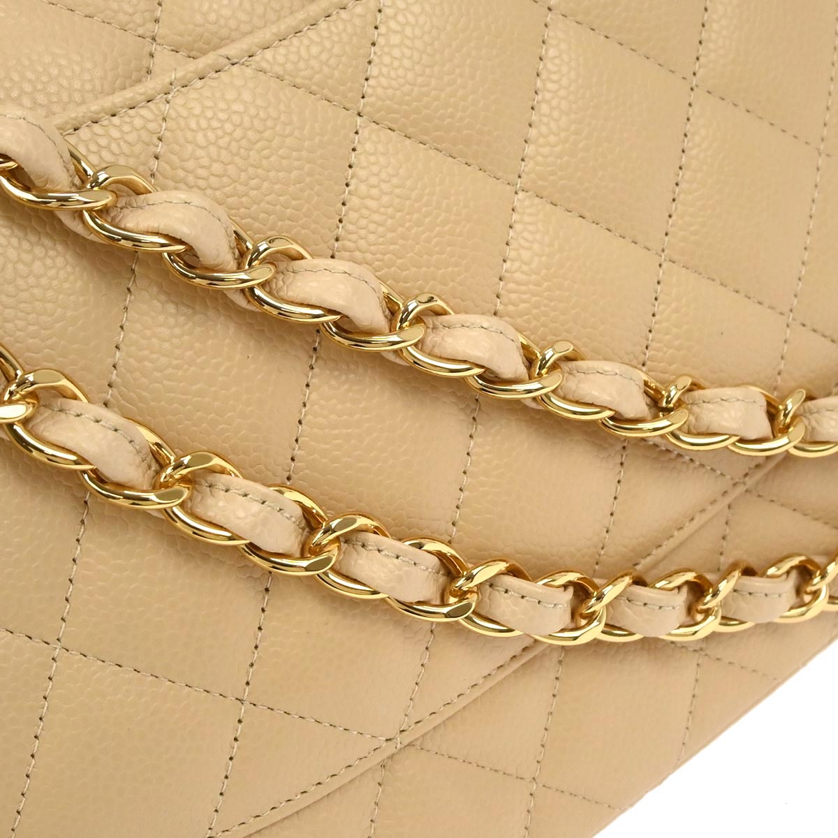 Chanel Beige Caviar Skin Classic Double Flap Shoulder Bag