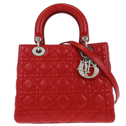 Christian Dior Red Lambskin Medium Lady Dior Cannage 2way Shoulder Handbag