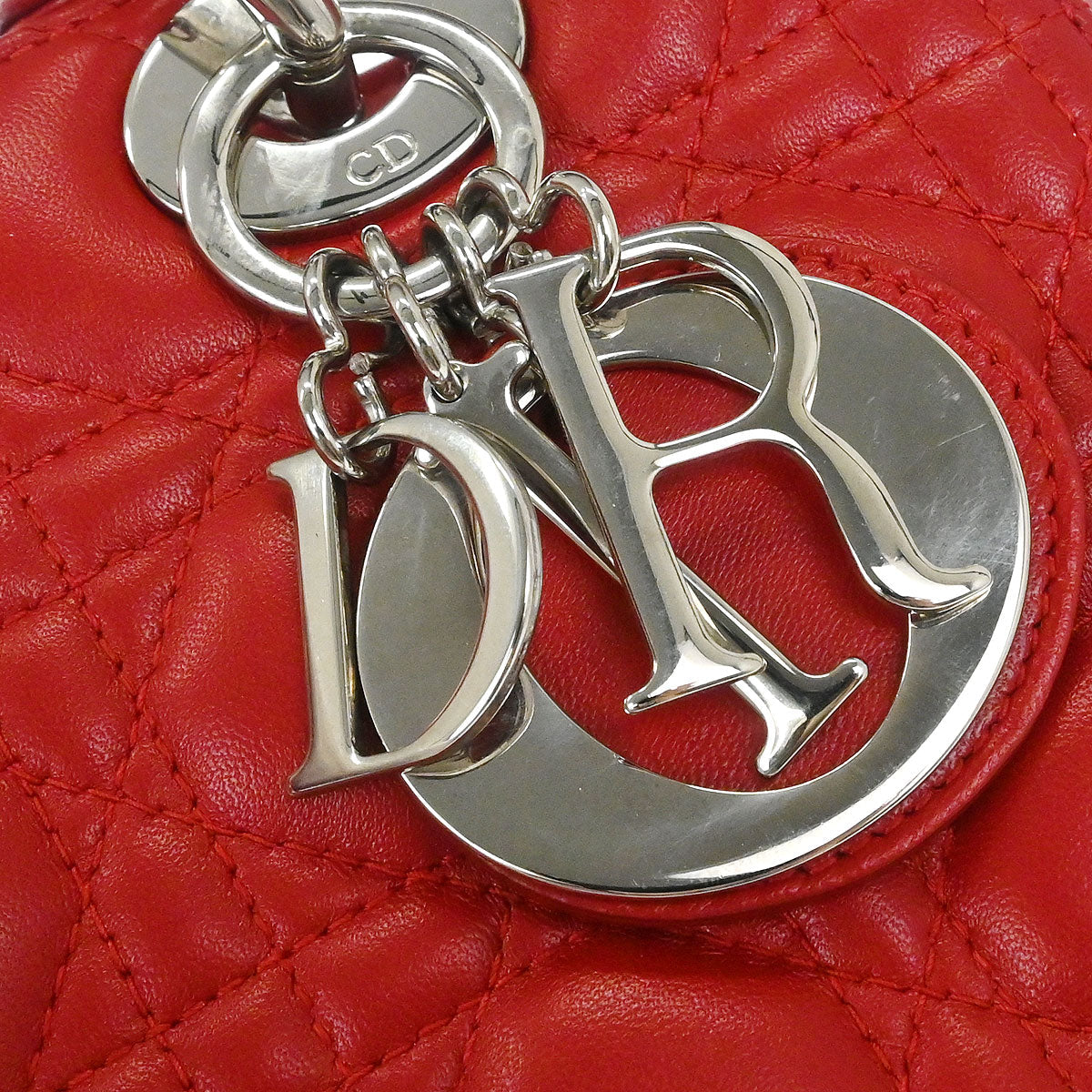 Christian Dior Red Lambskin Medium Lady Dior Cannage 2way Shoulder Handbag