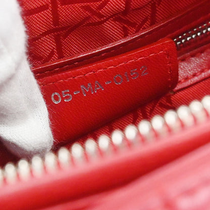Christian Dior Red Lambskin Medium Lady Dior Cannage 2way Shoulder Handbag