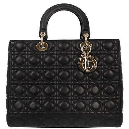 Christian Dior Black Lambskin Large Lady Dior Cannage Handbag