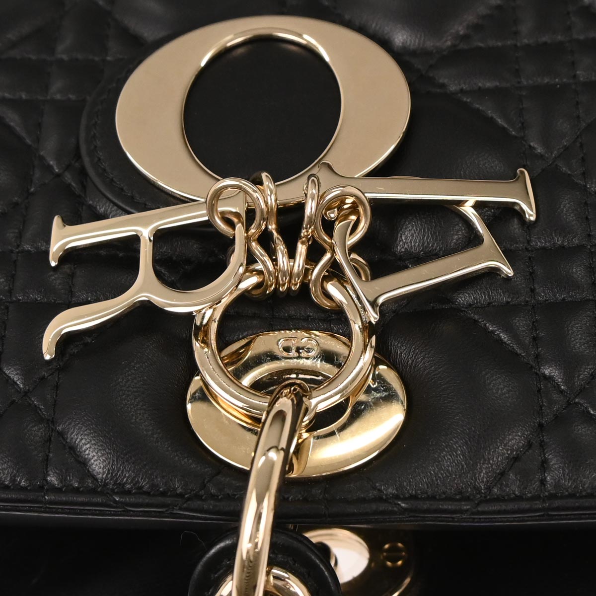 Christian Dior Black Lambskin Large Lady Dior Cannage Handbag