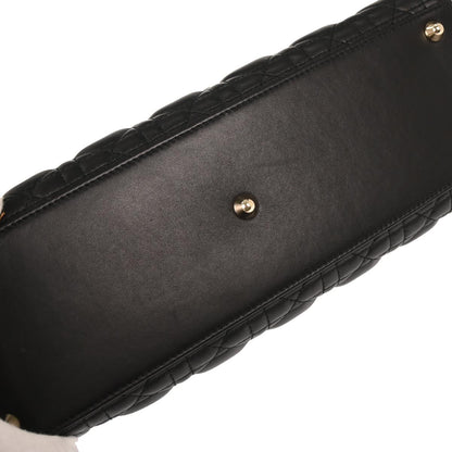 Christian Dior Black Lambskin Large Lady Dior Cannage Handbag