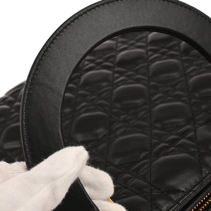 Christian Dior Black Lambskin Large Lady Dior Cannage 2way Shoulder Handbag